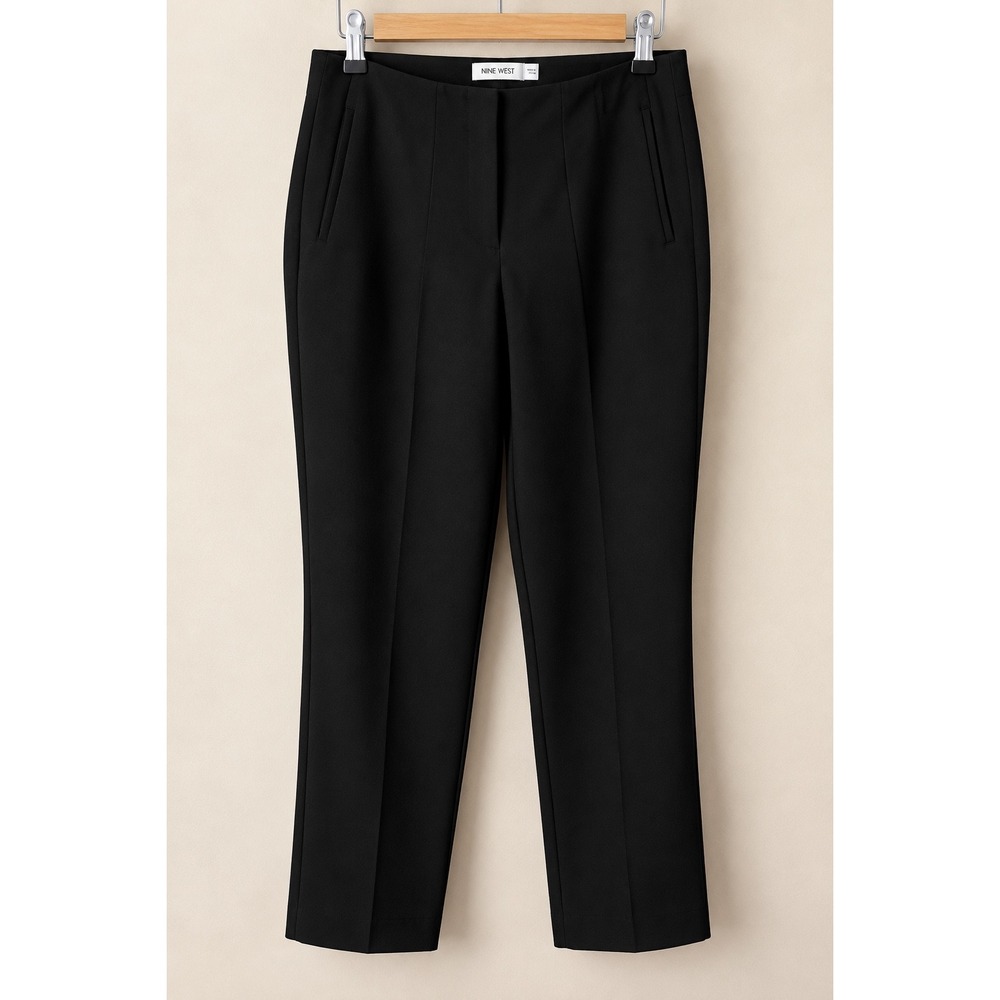 Nine West Women Black Tapered Trousers Pleated Front Dress Pants 12 Office Chic